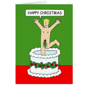 Happy Christmas Man Jumping From a Cake Cards
