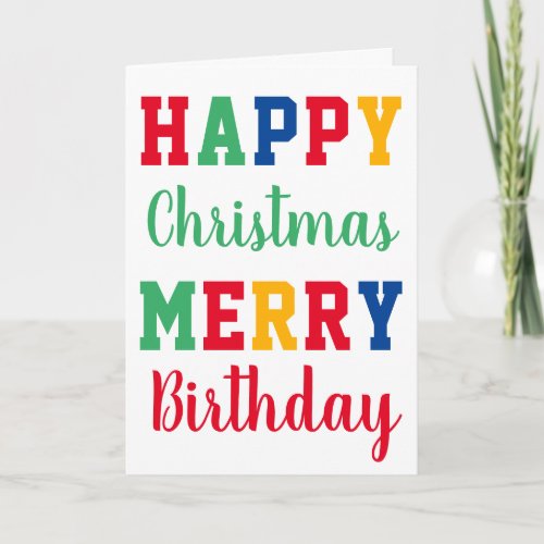 Happy Christmas Merry Birthday Colorful Typography Card