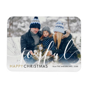 Happy Christmas Modern Photo Chic Script Joyful Magnet