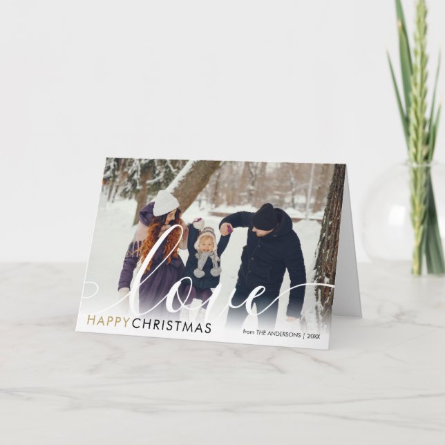 Happy Christmas Modern Photo Stylish Script Love Holiday Card (Front)