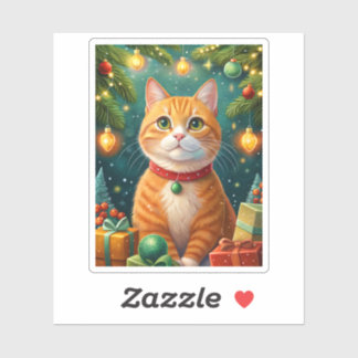 Happy Christmas of my beautiful orange cat Sticker