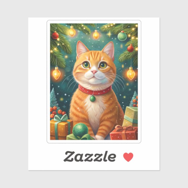 Happy Christmas of my beautiful orange cat Sticker (Sheet)
