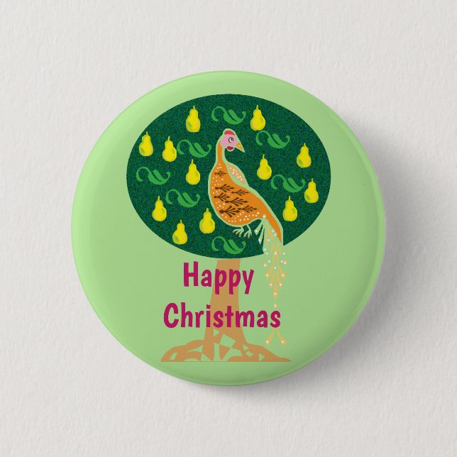 Happy Christmas partridge in pear tree Button (Front)