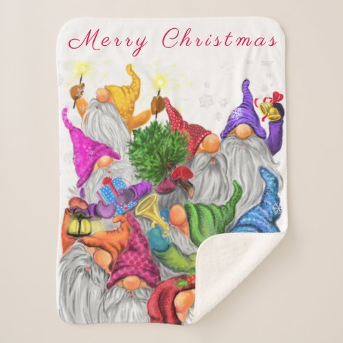 Happy Christmas Party Gnome Sherpa Blanket