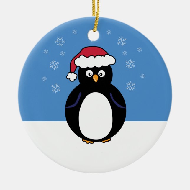Happy Christmas Penguin Ceramic Ornament (Front)