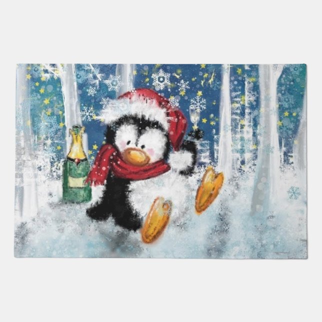 Happy Christmas Penguin Doormat (Front)