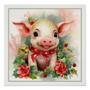 Happy Christmas Piglet Faux Mat Ready to Frame Poster