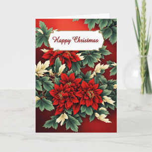 Happy Christmas Poinsettias Holiday Card