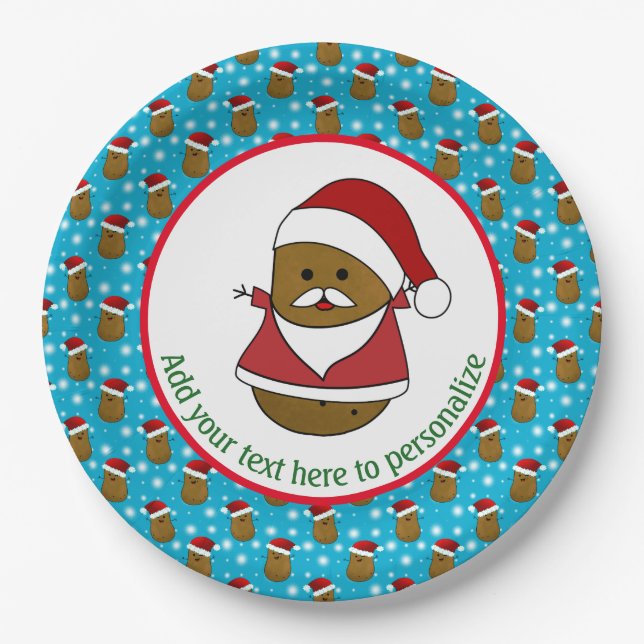 Happy Christmas Potato Wearing A Santa Hat Paper Plates (Front)