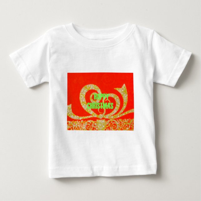 Happy Christmas Red and Gold Baby T-Shirt (Front)