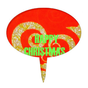 Happy Christmas Red and Gold Collection. Cake Topper