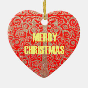 Happy Christmas Red and Gold Collection Ceramic Ornament