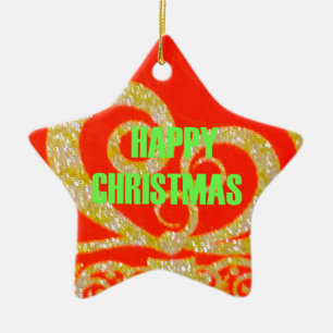 Happy Christmas Red and Gold Collection. Ceramic Ornament