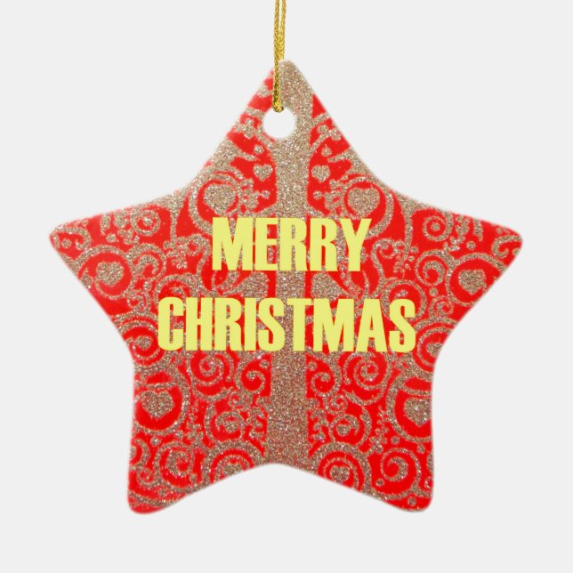 Happy Christmas Red and Gold Collection Ceramic Ornament (Front)