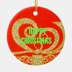 Happy Christmas Red and Gold Collection. Ceramic Ornament