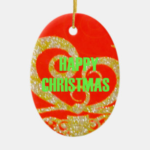 Happy Christmas Red and Gold Collection. Ceramic Ornament