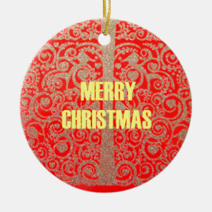Happy Christmas Red and Gold Collection Ceramic Ornament