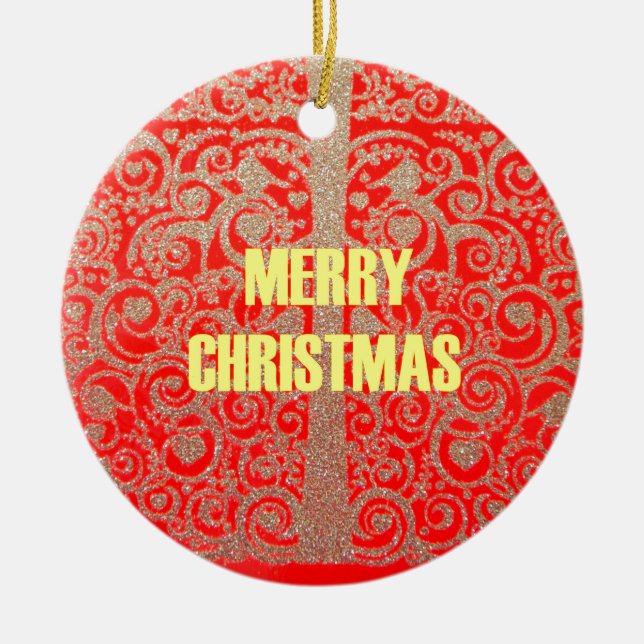 Happy Christmas Red and Gold Collection Ceramic Ornament (Front)