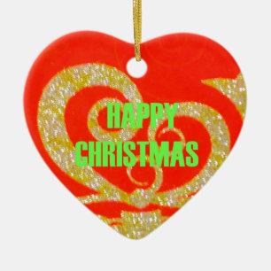 Happy Christmas Red and Gold Collection. Ceramic Ornament