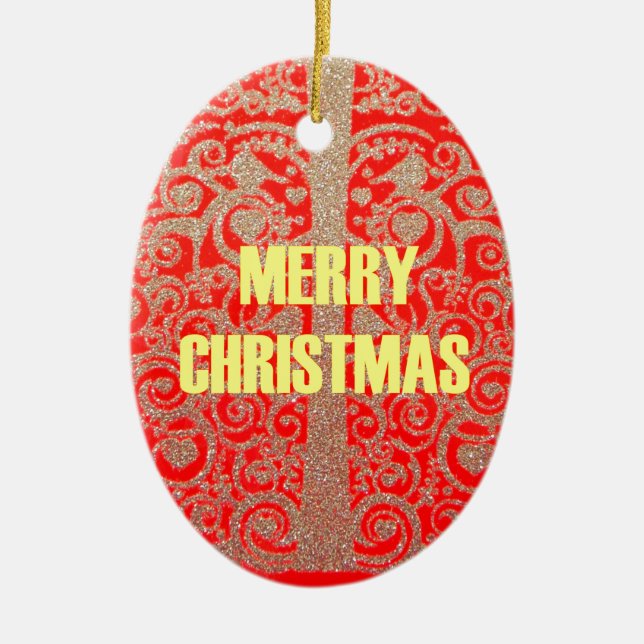 Happy Christmas Red and Gold Collection Ceramic Ornament (Front)