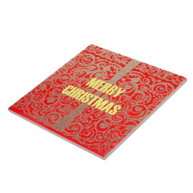 Happy Christmas Red and Gold Collection Ceramic Tile (Side)