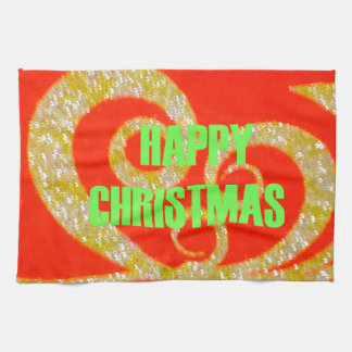 Happy Christmas Red and Gold Collection. Kitchen Towel