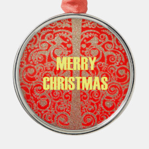 Happy Christmas Red and Gold Collection Metal Ornament
