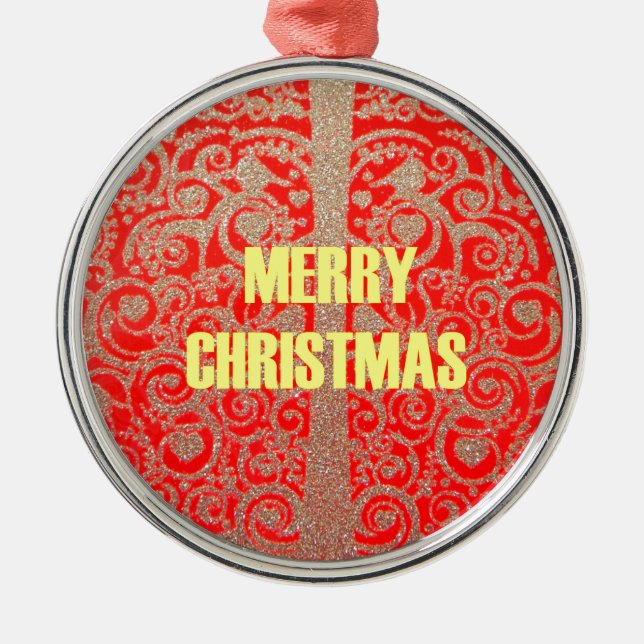 Happy Christmas Red and Gold Collection Metal Ornament (Front)