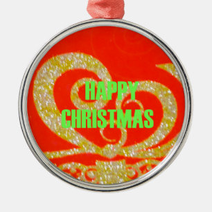 Happy Christmas Red and Gold Collection. Metal Ornament