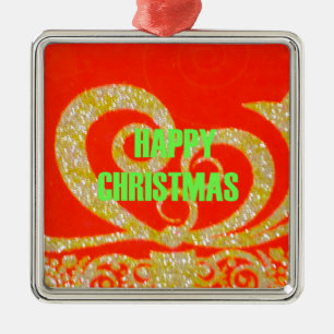 Happy Christmas Red and Gold Collection. Metal Ornament