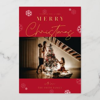 Happy Christmas Red One Family Photo Foil Card