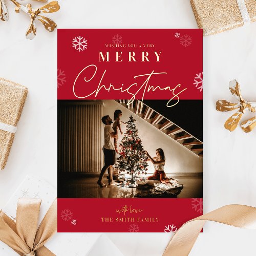 Happy Christmas Red One Family Photo Foil Card