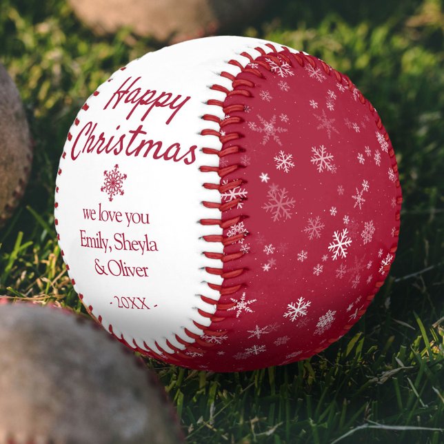 Happy Christmas Red Snowflake Pattern Baseball (Creator Uploaded)