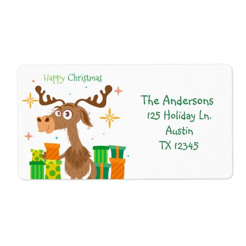 Happy Christmas Reindeer Cartoon  Holidays Label