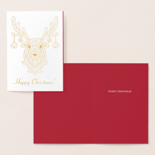 Happy Christmas Reindeer Red Your Words Foil Card