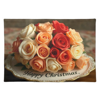 Happy Christmas Rose Flowers Bouquet Cloth Placemat