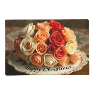 Happy Christmas Rose Flowers Bouquet Placemat