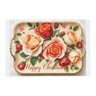 Happy Christmas Rose Flowers Festive Tray Placemat