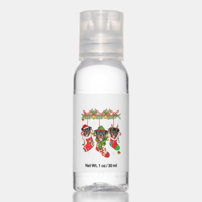 Happy Christmas Rottweiler Dog Xmas Light Santa Hand Sanitizer (Front)