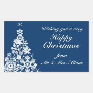 Happy Christmas snowflake tree gift labels blue