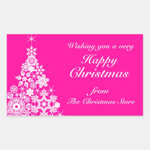 Happy Christmas snowflake tree gift labels pink