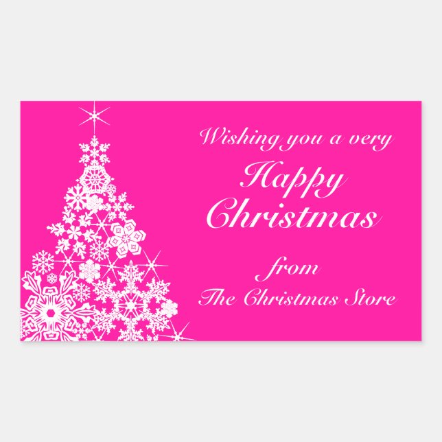 Happy Christmas snowflake tree gift labels pink (Front)