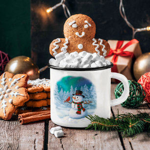 Happy Christmas Snowman & Birds Winter Scene Coffe Two-Tone Coffee Mug
