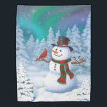 Happy Christmas Snowman & Birds Winter Scene Duvet Cover<br><div class="desc">A jolly snowman in a winter scene with cute birds perched on its arms.</div>