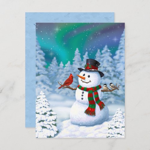 Happy Christmas Snowman  Birds Winter Scene Invitation