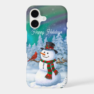 Happy Christmas Snowman & Birds Winter Scene iPhone 17 Case
