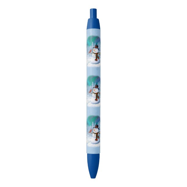 Happy Christmas Snowman & Birds Winter Scene Pen (Front Vertical)