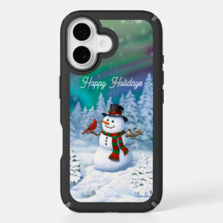 Happy Christmas Snowman & Birds Winter Scene iPhone 16 Case