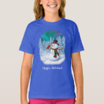 Happy Christmas Snowman & Birds Winter Scene T-Shirt<br><div class="desc">A jolly snowman in a winter scene with cute birds perched on its arms.</div>