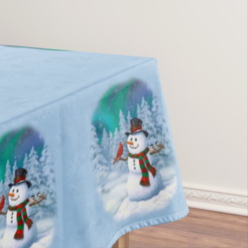 Happy Christmas Snowman  Birds Winter Scene Tablecloth